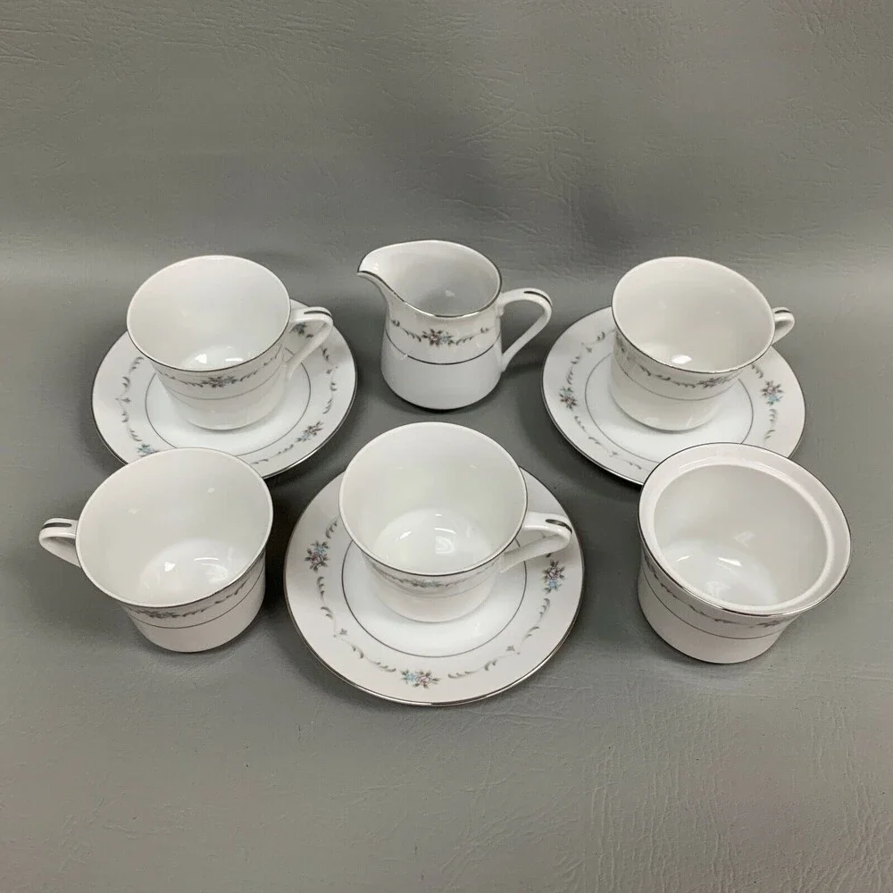 Wyndham Valencia 364 Cups Saucers Creamer Sugar Bowl Multi-color Floral Lot of 9